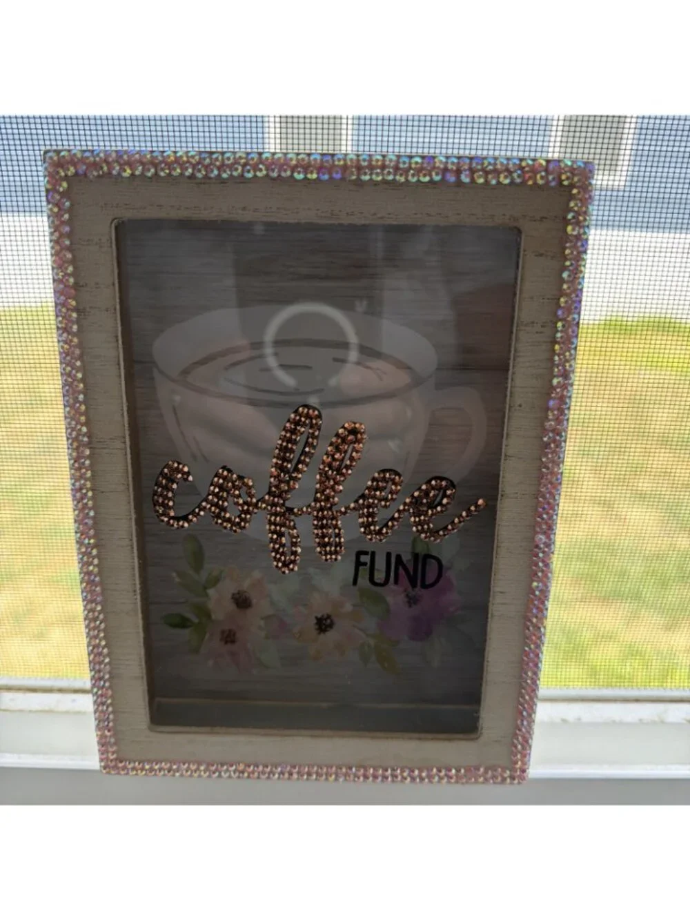Coffee Fund Shadow Box Piggy Bank Home Decor New Beaded
